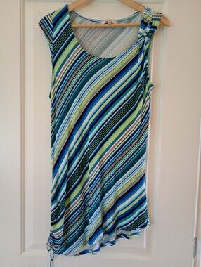 M.I.K.O Blue, Green + White Striped Sleeveless Tunic Top (XL)